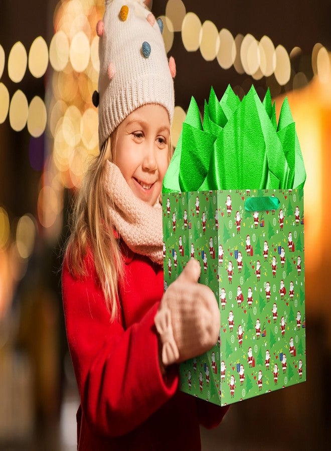 Jaywayang Extra Large Christmas Gift Bag with Tissue Paper, 11.8" Square Green Christmas Santa Claus Design Paper Bags with Handles for Xmas Holiday Presents Wrapping. - Image 5